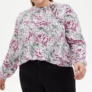 Torrid Georgette Bow Tie Blouse Floral Long Sleeve Top Size 0 (Large)
